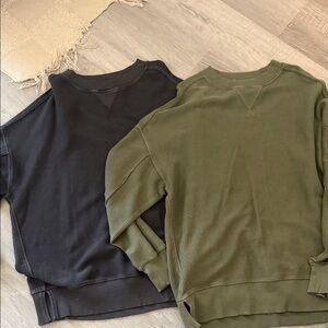 aerie Ribbed Crewneck Sweater - Olive & Charcoal